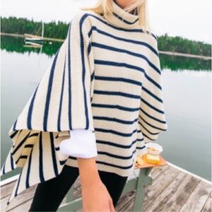 Tuckernuck Navy and Cream Striped Poncho, yacht wear
